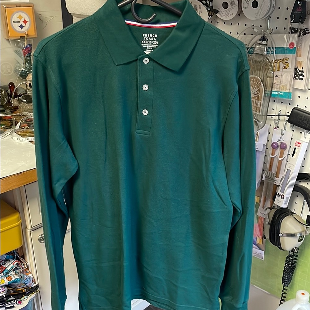 French Connection Green Polo Shirt Long Sleeve Casual